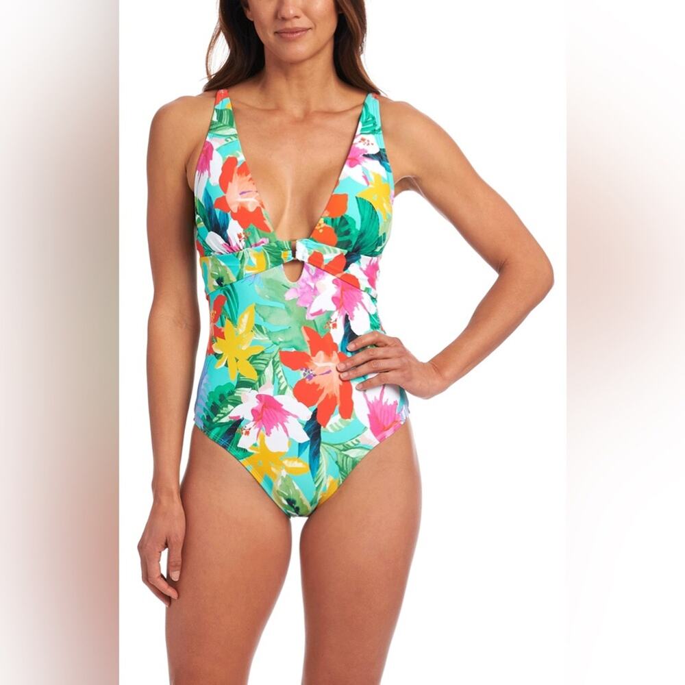 La Blanca Tropea Shirred Front One-Piece Swimsuit NWT